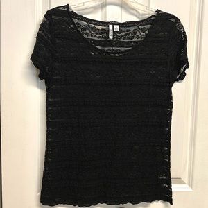Elle Black Floral Lace Short Sleeve Nylon Stretch Top Size S
